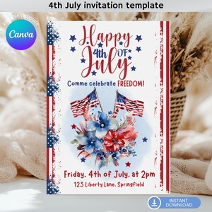 Invitation 4 juillet, Fête indépendance USA, Invitation fête patriotique, Fête nationale américaine, Carte fête nationale USA