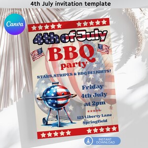 4th of July Invitation, Independence Day USA, American National Day, American BBQ, 4th of July BBQ Invitation, Patriotic Day
