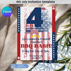 4th of July Invitation, Independence Day USA, American National Day, American BBQ, 4th of July BBQ Invitation, Patriotic Day