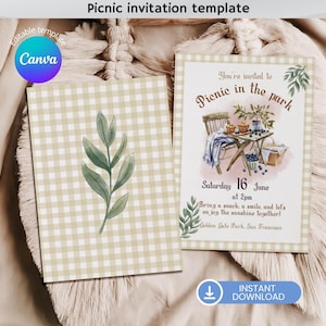 Invitation pique-nique modifiable - Modèle invitation pique-nique -  Invitation jardin - Téléchargement immédiat - Produit numérique