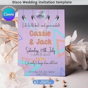 Invito a nozze in stile discoteca, invito a nozze retrò, invito discoteca, matrimonio in stile discoteca, invito a una festa in discoteca, invito luminoso