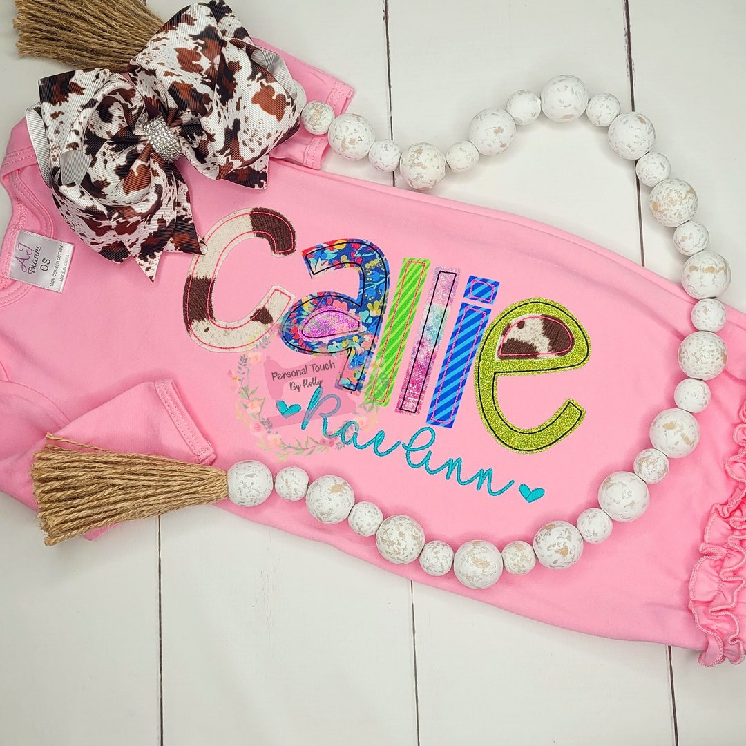 Baby Girl Applique Name Gown Personalized Baby Gown Etsy