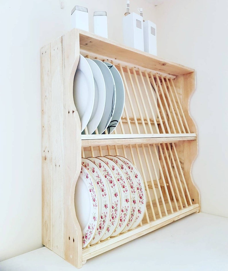 Two Tier Plate Rack Plate Storage Kitchen Storage Kitchen Etsy