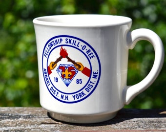 1985 Skill-O-Ree Boy Scout Coffee Mug. 75th Anniversary.   Abnaki District NH or York ME. Daniel Webster Council.   BSA Coffee Cup.  VCMS233