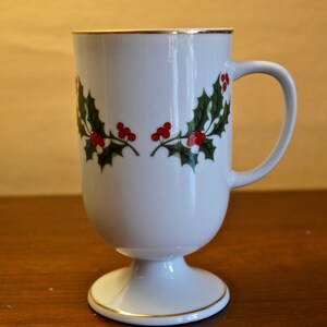 Irish Coffee Christmas Mug. Pedestal Holly & Berries Mug. Adult Milk and Cookies. Irish Pride. Christmas Fine Porcelain.  Japan.   - VCMS260