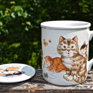 Vintage Tabby Cat Lover's Coffee Mug.  Have a Purr-fect Day. Housecats Mug by Current.  Cup with Lid.  Made in Japan.  - VCMS77