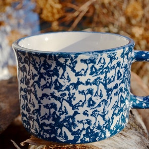 Vintage Blue Sponged Ceramic Coffee Mug.  Faux Graniteware Mug.  Faux Enamelware cup.  Farmhouse Decor.  - VCMS270