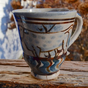 Vintage Clay Milk Cow Coffee Cup.  Hand Painted Folk Art Pottery.  Handmade Wheel Thrown. Farm Animal  Mug. Milk and Coffee Mug  - VCMS284
