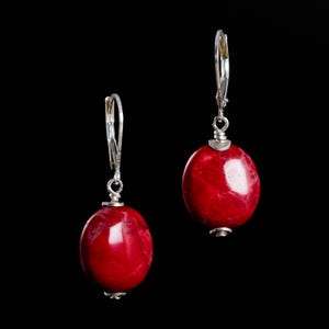 Handmade earrings with Red Coral, 925 Sterling Silver Earrings