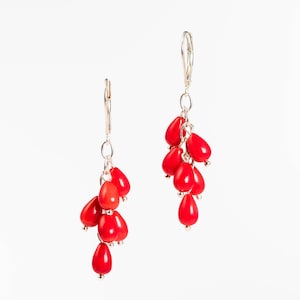 Handmade earrings with Red Coral, 925 Sterling Silver Earrings