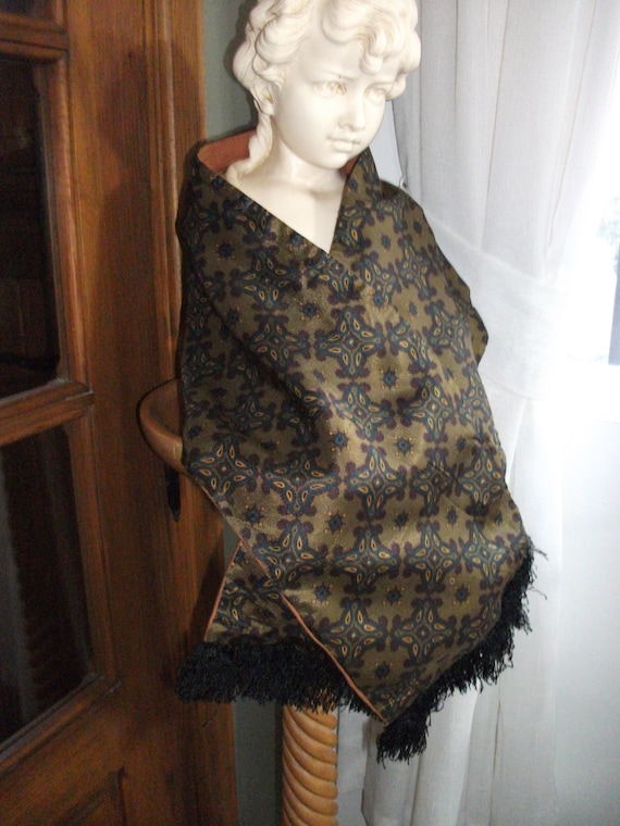 Vintage 60s/70s Paisley Scarf Brown/Gold/Green Pa… - image 1