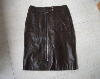 Vintage Classic Mahogany  Brown Leather Skirt..From Etam..UK...Soft & Supple..Leather.Secretarial/Rocker Girl/Retro/Grunge...Very on Trend