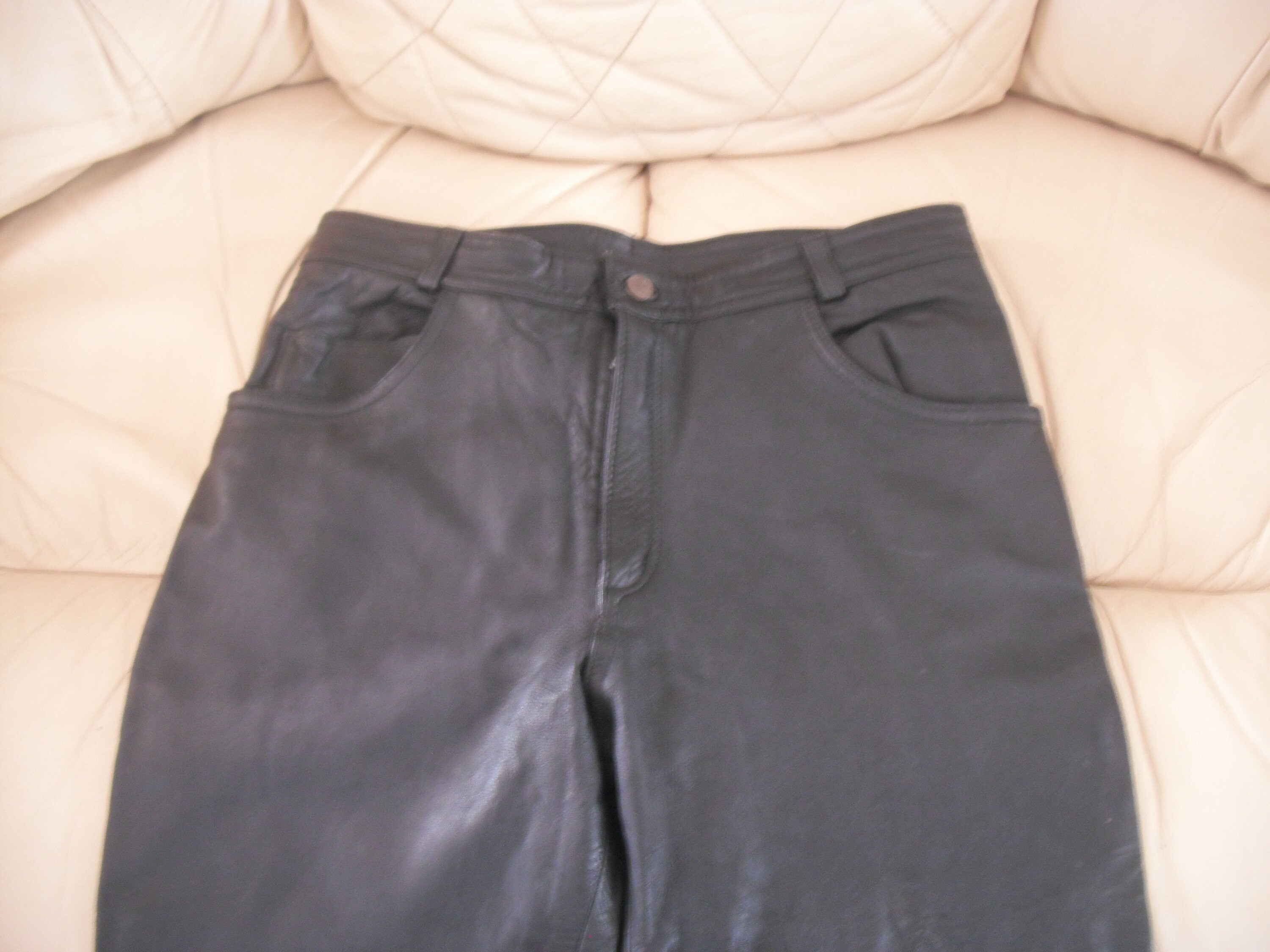 Image of Vintage Black Leather Trousers | Shorter Legsoft Spanish Leatherfull On Retro & Timeless Waist 32"leg22"