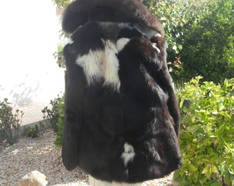 Vintage..Real Fur Jacket..A Lovely Mix of Black/Cream and Brown Fur..Bold Collar and Design. Unique. UK Furrier.. S/M Size