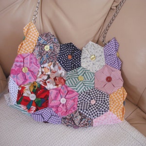 Patchwork Summer Bag..Stunning.Handmade Shoulder Bag with a Chain Strap..Colourful and Roomy.A breath of Fresh Air...Very Clever Work