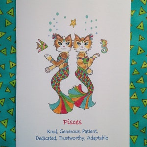 Carte de vœux Poissons Chat - Zodiaque Poissons Chat - Carte Astrologie Chat - Astrologie Poissons