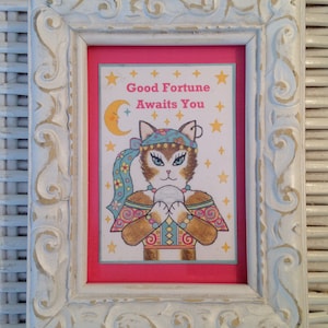 Fortune Telling Cat - Boule de cristal Fortune Telling Cat PIcture - Framed Gypsy Cat - Tarot Art - Cat Fortune Teller