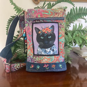 Black Cat Handbag, Upcycled Denim Handbag for Cat Lovers, Boho  Crossbody Bag, Handmade Patchwork Purse