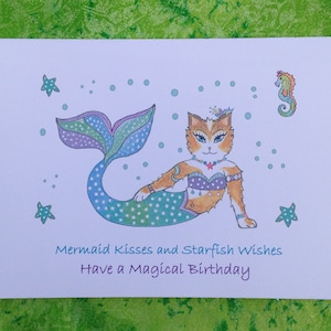 Carte d’anniversaire Mermaid Kitty - Carte d’anniversaire Tabby Cat Mermaid - Carte d’anniversaire Cat Carte d’anniversaire Mermaid