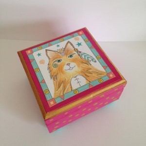 Cat Jewelry Box- Whimsical Trinket Box - Handmade Cat Keepsake Box - Wooden Keepsake Box