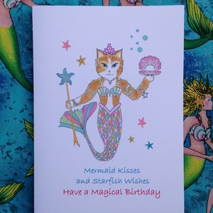 Carte d’anniversaire de chat sirène - Carte de sirène d’anniversaire - Carte d’anniversaire de sirène de chaton