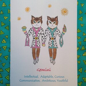 Gatos Gêmeos do Zodíaco - Gatos Astologia - Cartão de felicitações Gatos Gêmeos - Qualquer ocasião