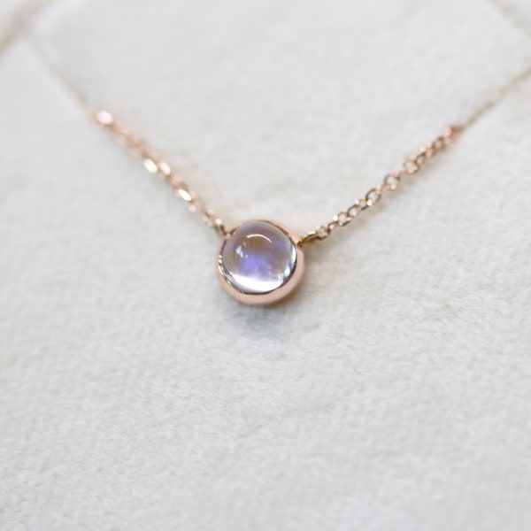 Genuine Round Moonstone Necklace in SOLID 14kt GOLD