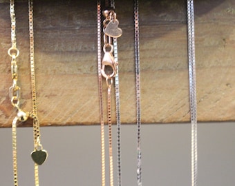 Adjustable Box Link Chains in Solid 14kt Gold & Sterling Silver