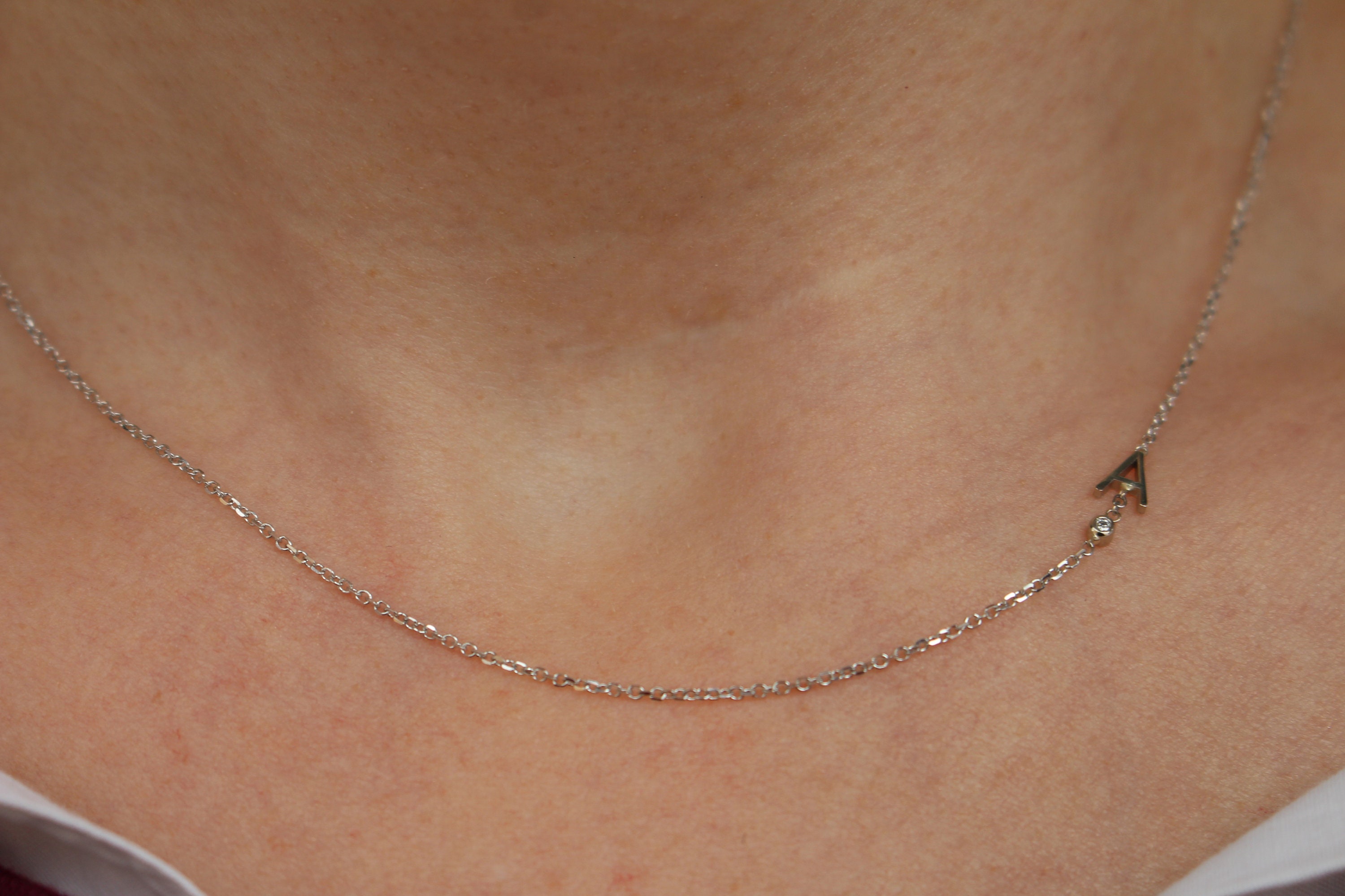 Dainty Diamond Initial Necklace Solid 14kt Gold or Sterling Etsy