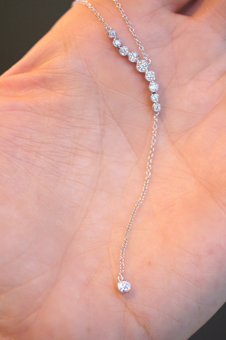 Solid 14kt and Natural Diamond Y Necklace Lariat Necklace Etsy