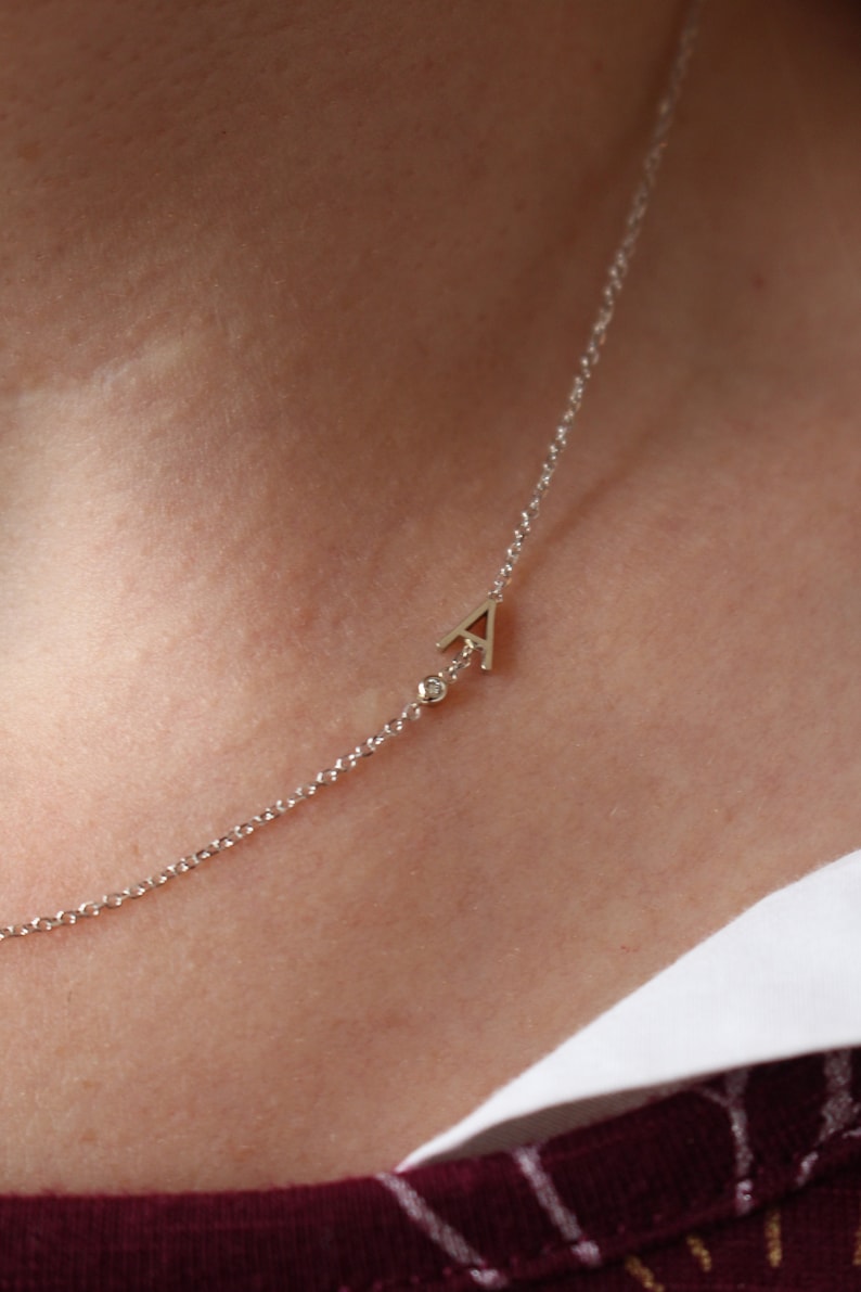 Dainty Diamond Initial Necklace Solid 14kt Gold or Sterling Etsy