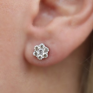 Cluster Earrings made with Natural Brilliant Round Cut Diamond in SOLID 14kt Gold
