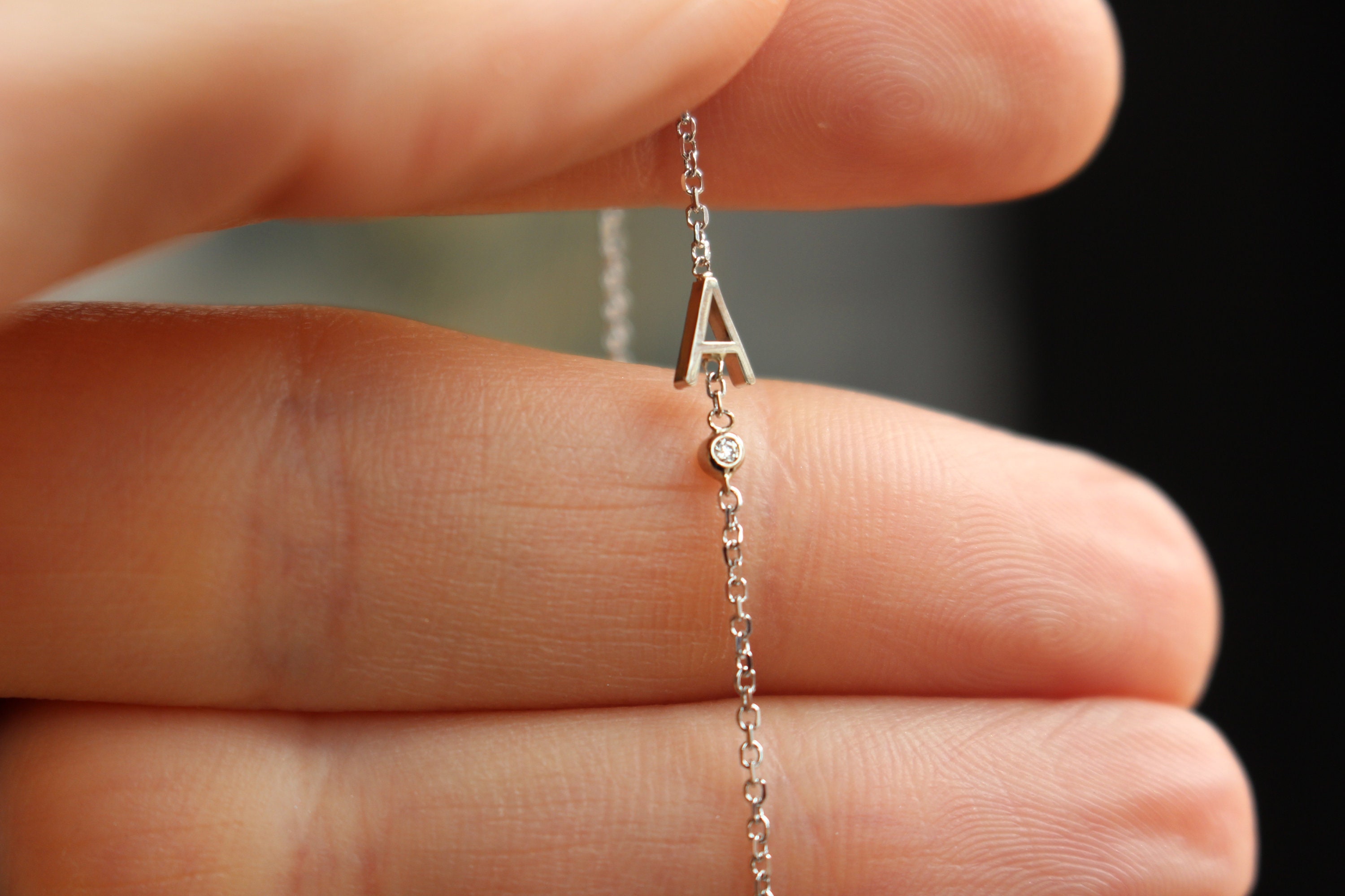 Dainty Diamond Initial Necklace Solid 14kt Gold or Sterling Etsy