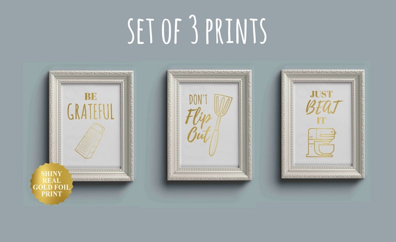 set of 3 prints set of 3 kitchen wall art funny kitchen art | etsy