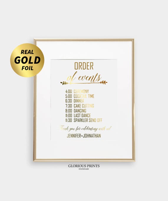 Order Of Events Wedding Sign Gold Foil Wedding Timeline Sign Etsy