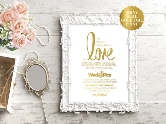 Wedpics Sign Wedpics App Sign Wedding Hashtag Sign Gold Etsy
