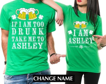 St. Patrick's Day Couple Green Shirts Saint Patricks Day Matching Green Shirts Paddy's Day Tee Shirt CUSTOM NAME Couples Shirts