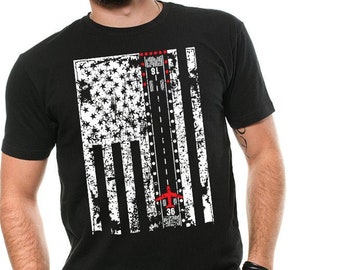 Pilot Gifts For Men Pilot Shirts For Men Aviation Runway Flag Pilot Plane Flying T shirt