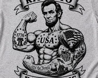 4th of july shirt men, right to bare arms funny gym tee, buff abraham lincoln workout gift, patriotic usa 1776 for him