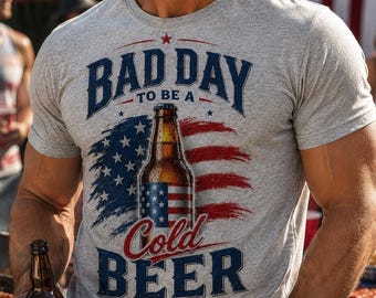 Men's 4th of July Beer T-Shirt, Patriotic American Flag Cold Beer Tee