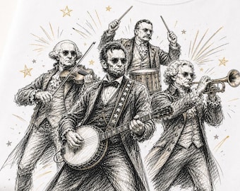 Patriotic Presidents Rock Band Shirt, Founding Fathers Banjo, 4th of July Tee