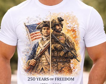 Camiseta comemorativa do 250º aniversário da América patriótica, camiseta dos soldados da Guerra da Independência.