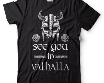 See You In Valhalla T-shirts Viking-schedelsymbool Scandinavische runen Valhalla T-shirts Viking Gods-shirt