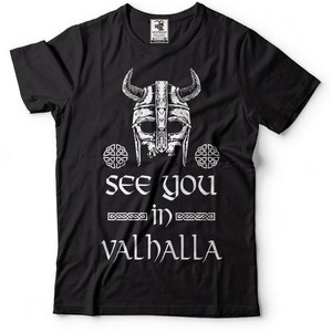 See You In Valhalla T-Shirts Viking Skull Symbol Scandinavian Runes Valhalla Tees Viking Gods Shirt image 1