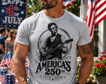 Funny abraham lincoln guitar shirt, america 250th anniversary tee, 4th of july patriotic gift, 1776 2026 usa shirt for men