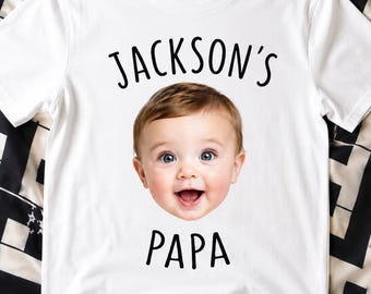 Camiseta personalizada com foto do filho para o pai — presente personalizado para o Dia dos Pais com rostinho de bebê | envie-nos sua foto | camiseta personalizada com nome para o papai e o vovô