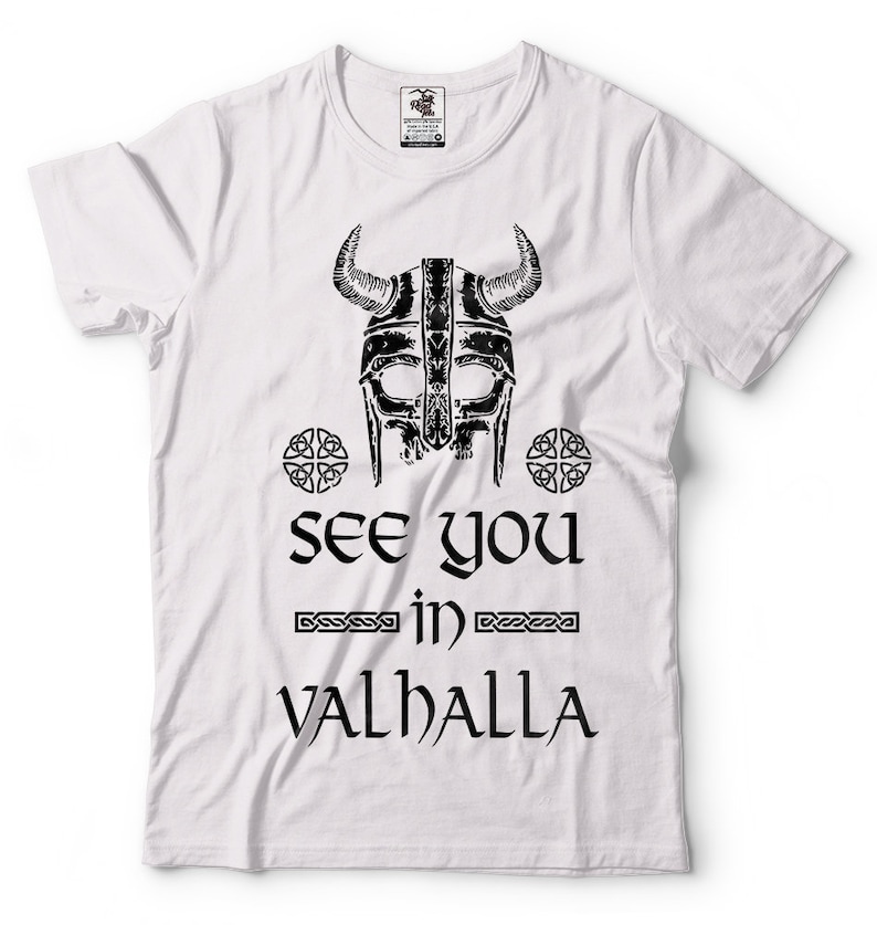 See You In Valhalla T-Shirts Viking Skull Symbol Scandinavian Runes Valhalla Tees Viking Gods Shirt image 4