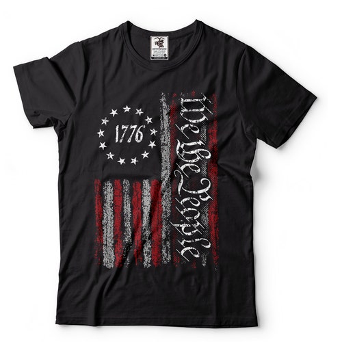T-shirt Patriotique USA 2e Amendement "We The People" - Imprimé Drapeau/pistolet, Coton, Neuf