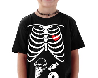 Halloween Youth Toddler T-shirt Skeleton Halloween Ice Cream Candy Tee Shirt Kids Costume Halloween Shirt Tee X-Ray Skeleton Tee