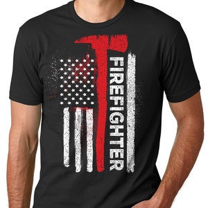 Firefighter T-shirt American Firefighter USA flag American Flag Tee Shirt Gift for Firefighter Dad Father Brother Father&#39;s Day Gift Cool Tee